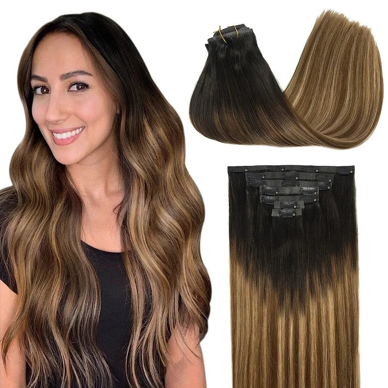 PU Seamless Clip-In Human Hair Extensions