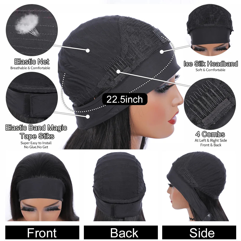 Water Wave Natural Black Headband Wig